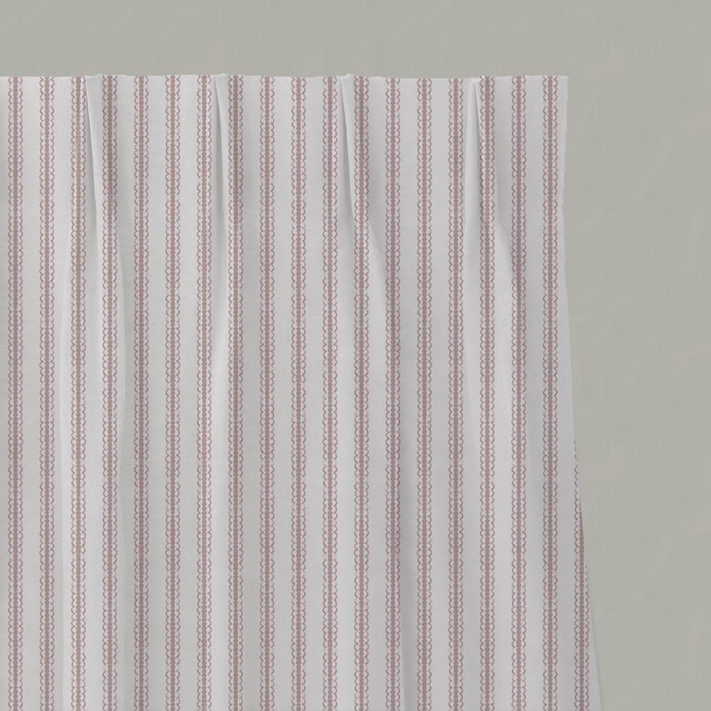 Pink Striped Linen Pleated Curtain - Kamillah Peony-WHT - White base fabric.