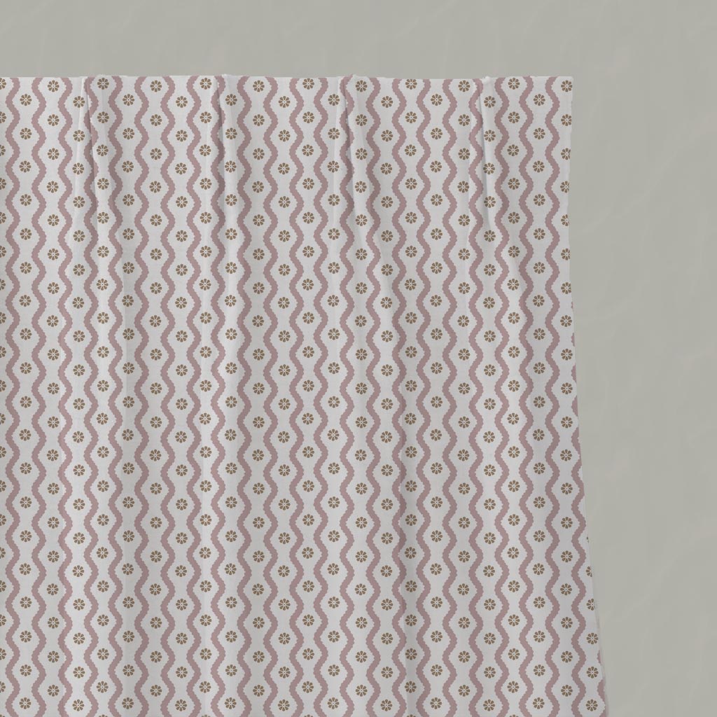 Pink Abstract Linen Pleated Curtain - Kirabe Peony-WHT - White base fabric.