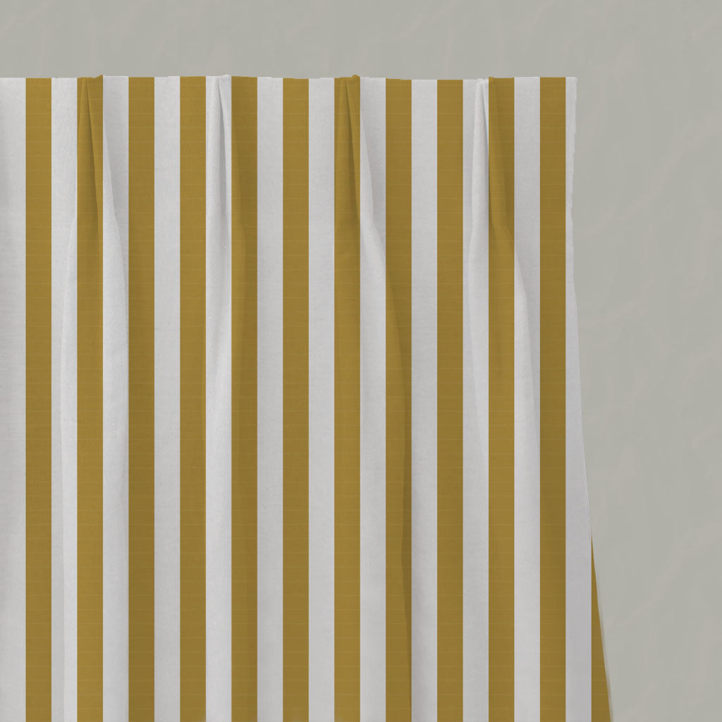 Yellow Striped Linen Pleated Curtains - Liliana Gold Rod-WHT - White base fabric.