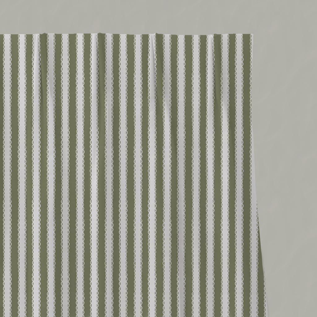 Green Striped Linen Pleated Curtain - Lisabella Moss-WHT - White base fabric.