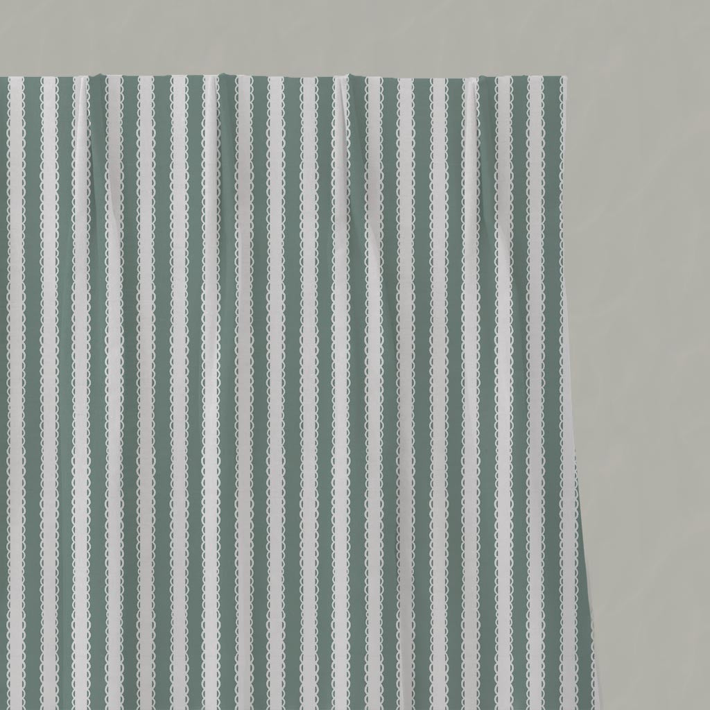 Light Green Striped Linen Pleated Curtain - Lisabella Sage-WHT - White base fabric.