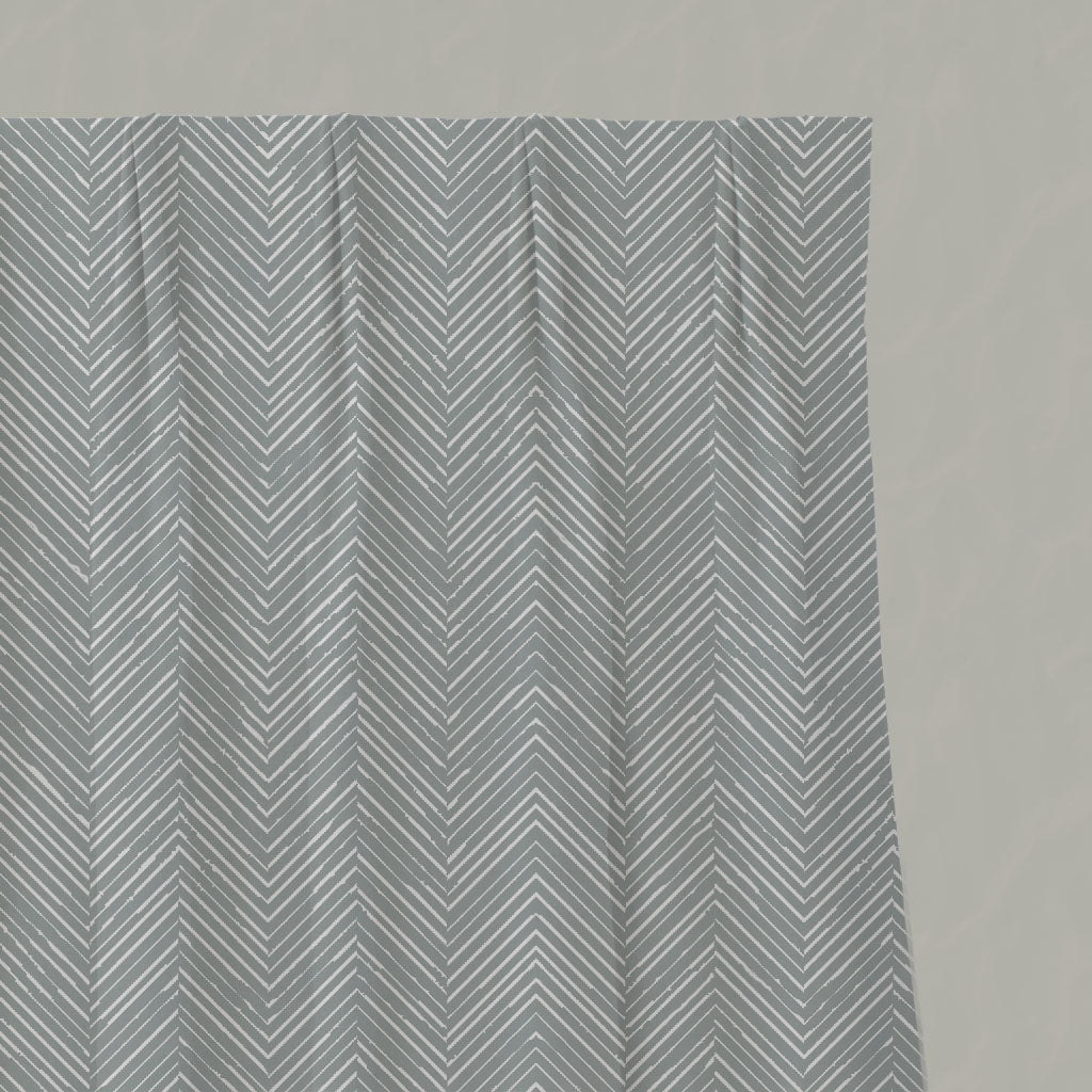 Grey Patterned Linen Pleated Curtains - Lulu Greige - White base fabric.