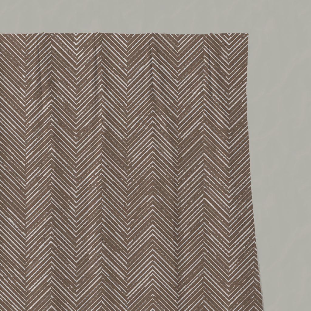 Brown Patterned Linen Pleated Curtains - Lulu Umber - White base fabric.