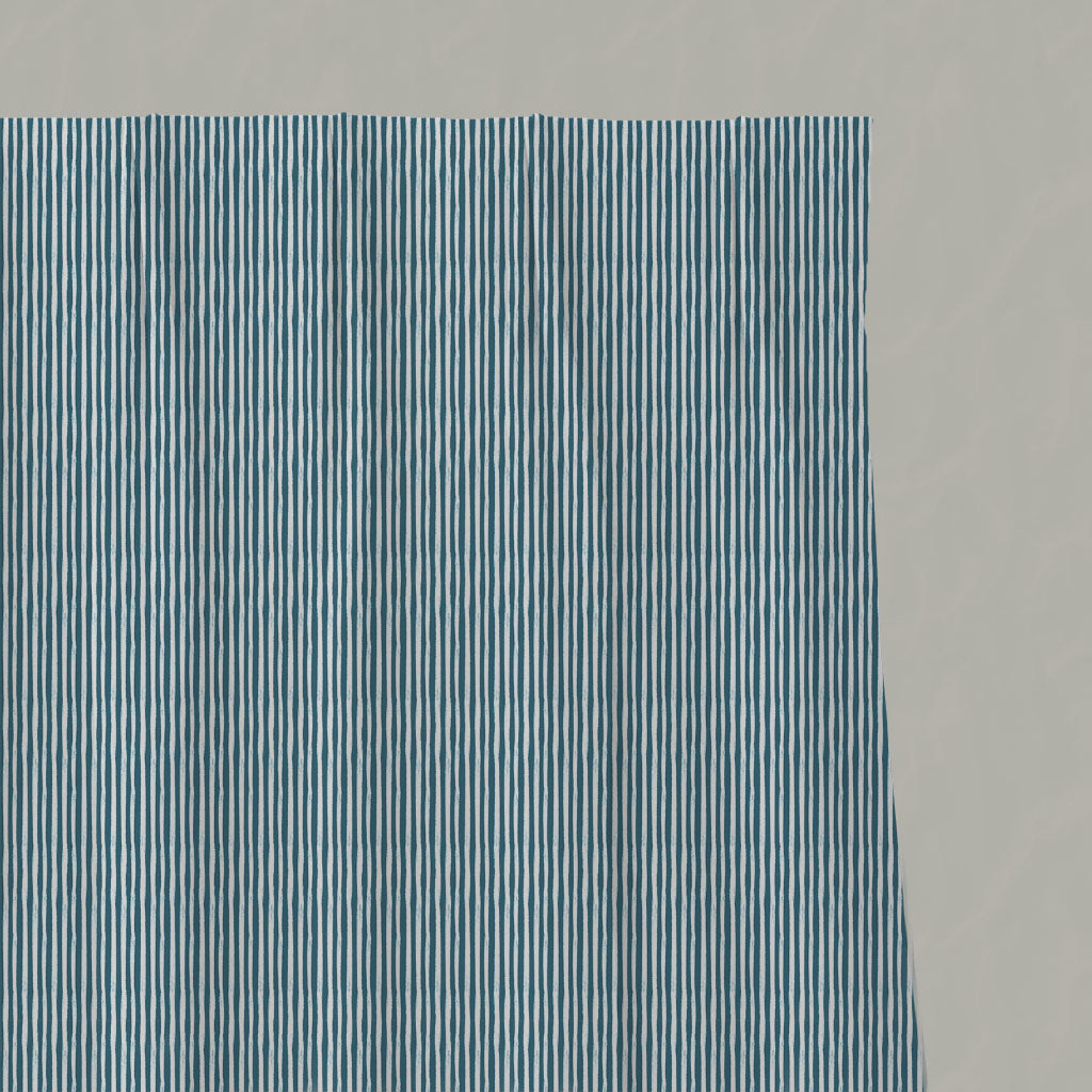 Blue Striped Linen Pleated Curtains - Maisa Blue Stone - White base fabric.