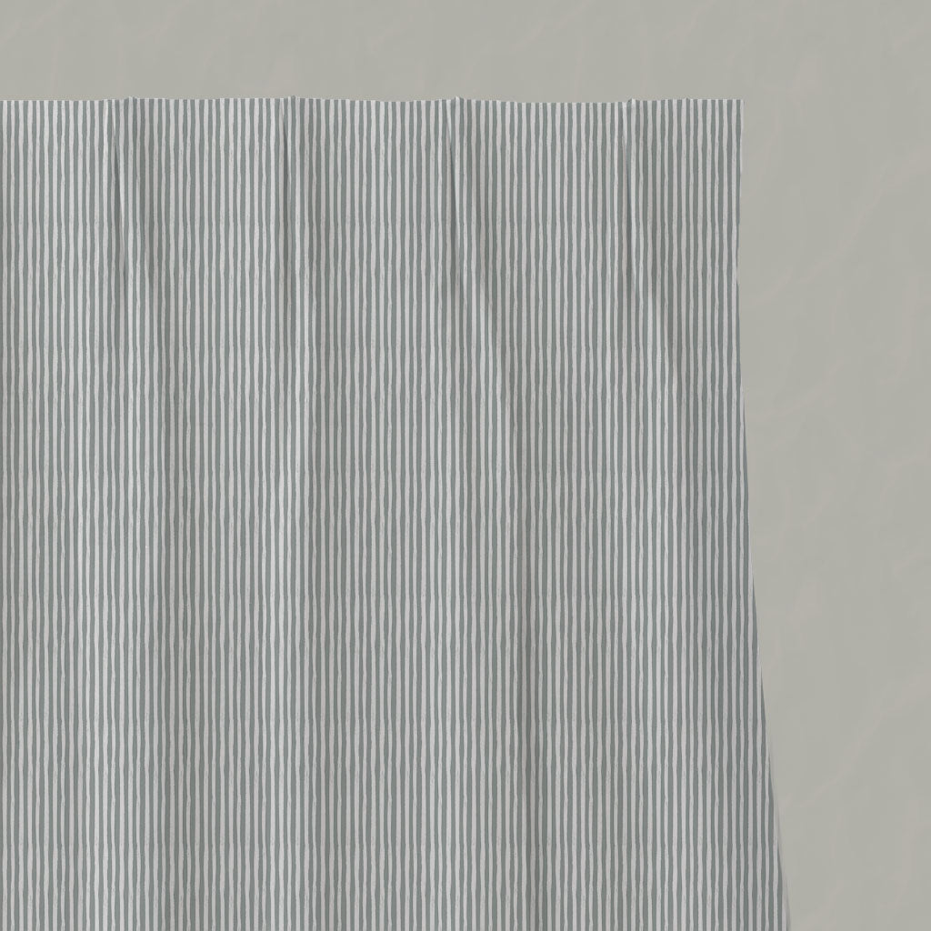 Grey Striped Linen Pleated Curtains - Maisa Greige - White base fabric.