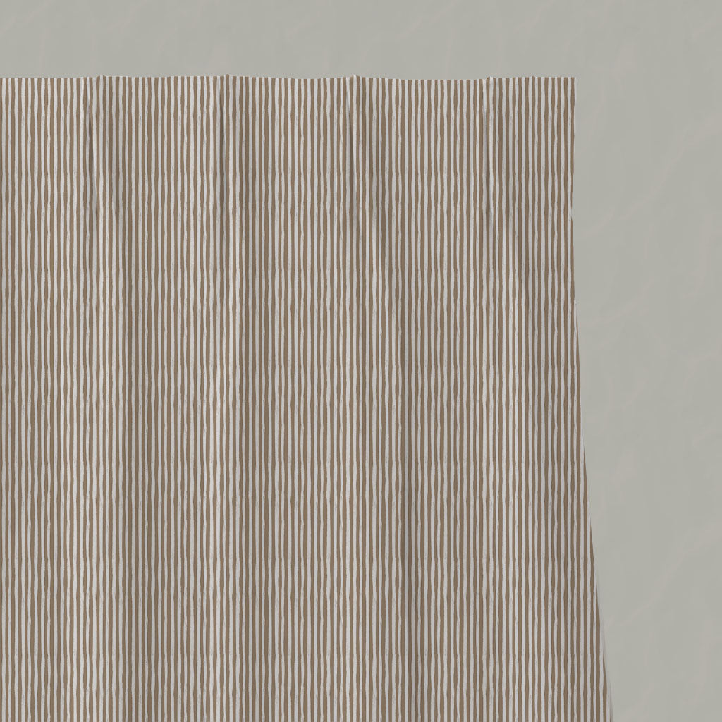 Neutral / Brown Striped Linen Pleated Curtains - Maisa Pastel Brown - White base fabric.
