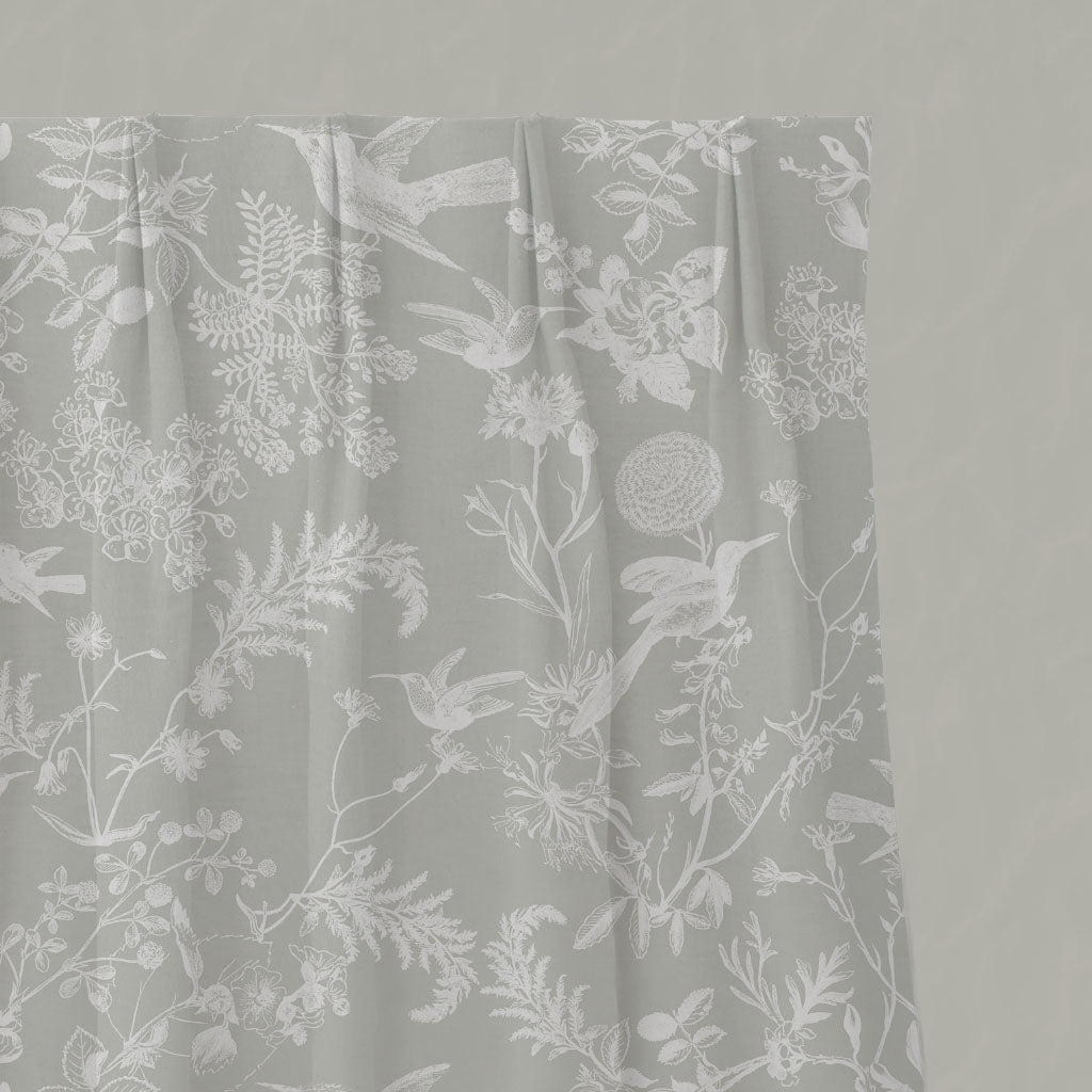 Neutral / Grey Floral Linen Pleated Curtains - Marianne Greige Clay - White base fabric.