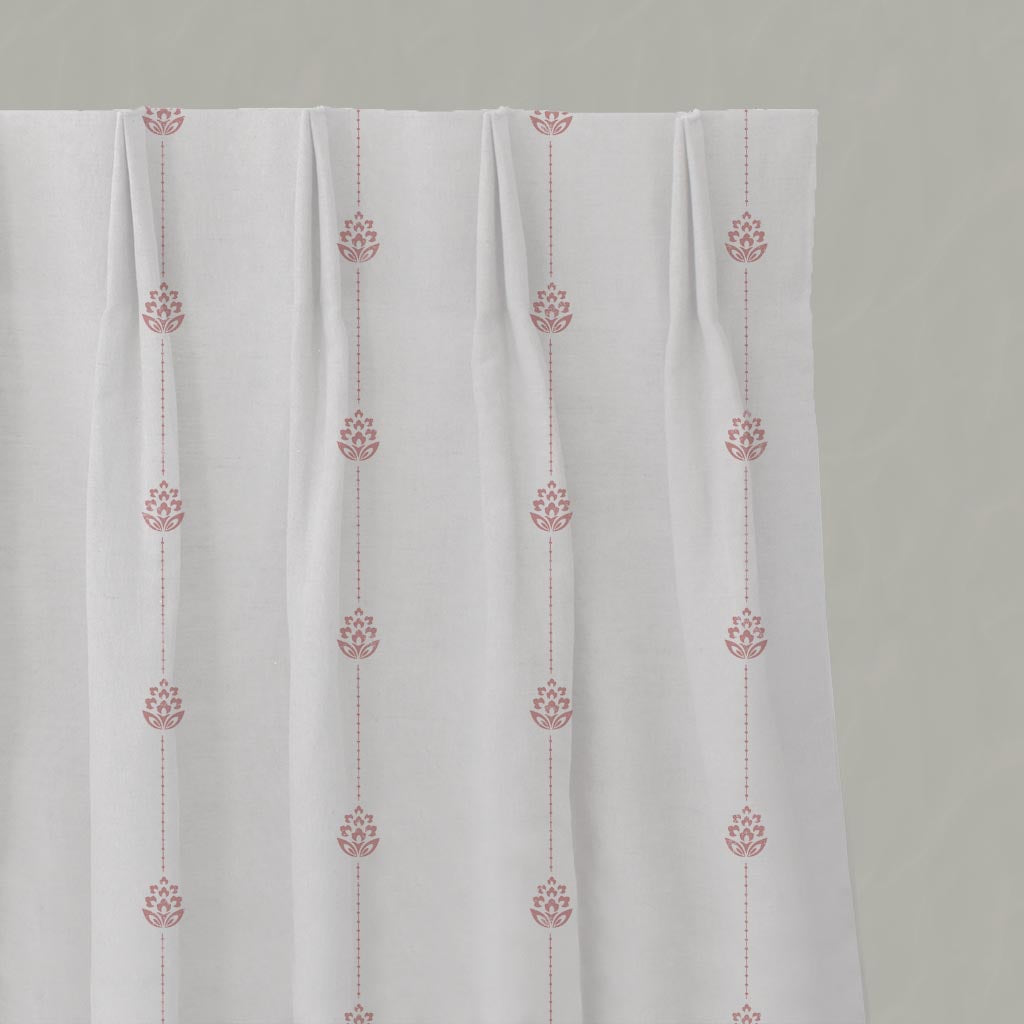 Pink Patterned Stripe Linen Pleated Curtain - Maybel Dusty Pink - WHT - White base fabric.
