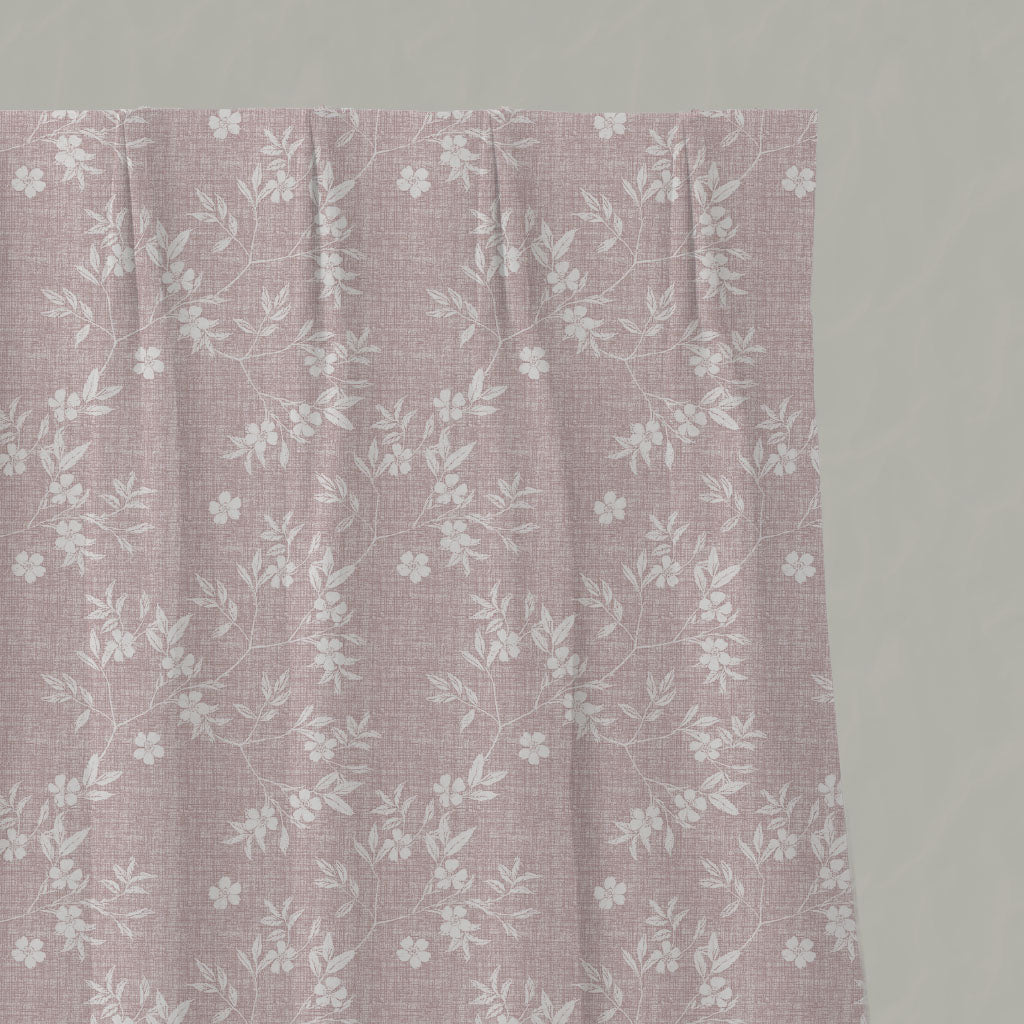 Pink Floral Linen Pleated Curtains - Merisa Peony - White base fabric.