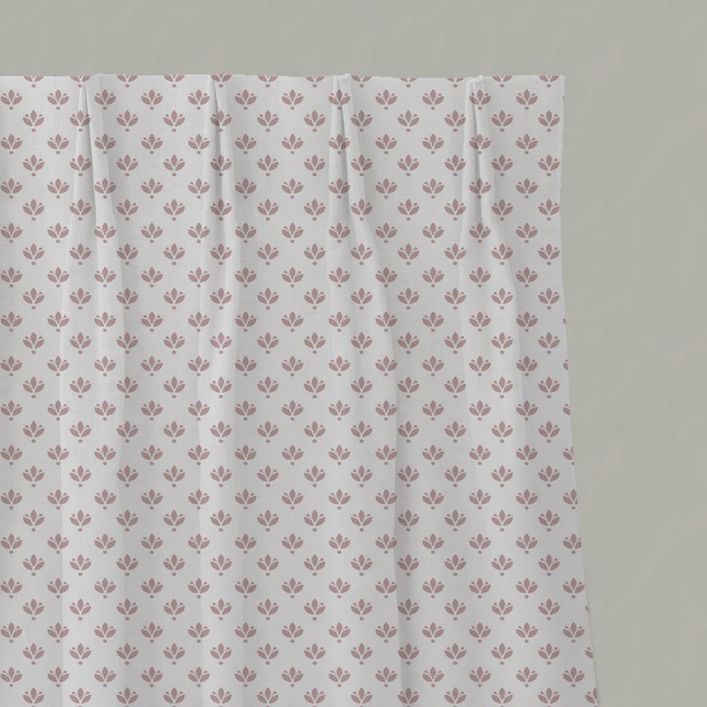 Pink Botanical Linen Pleated Curtain - Olgie Peony-WHT - White base fabric.