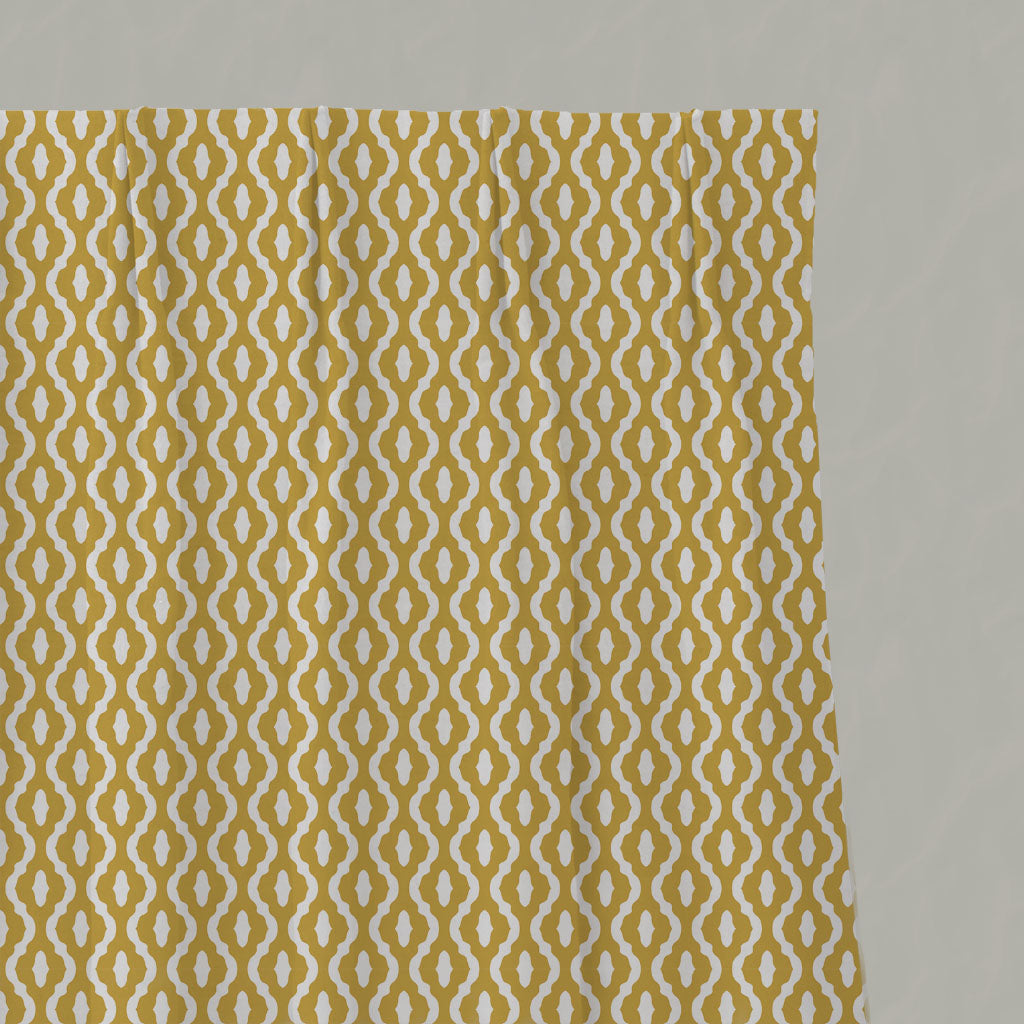 Yellow Patterned Linen Pleated Curtains - Oona Dijon - White base fabric.