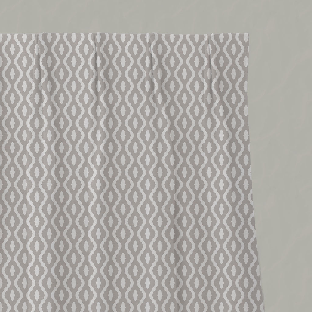 Neutral / Grey Patterned Linen Pleated Curtains - Oona Grey Sand - White base fabric.