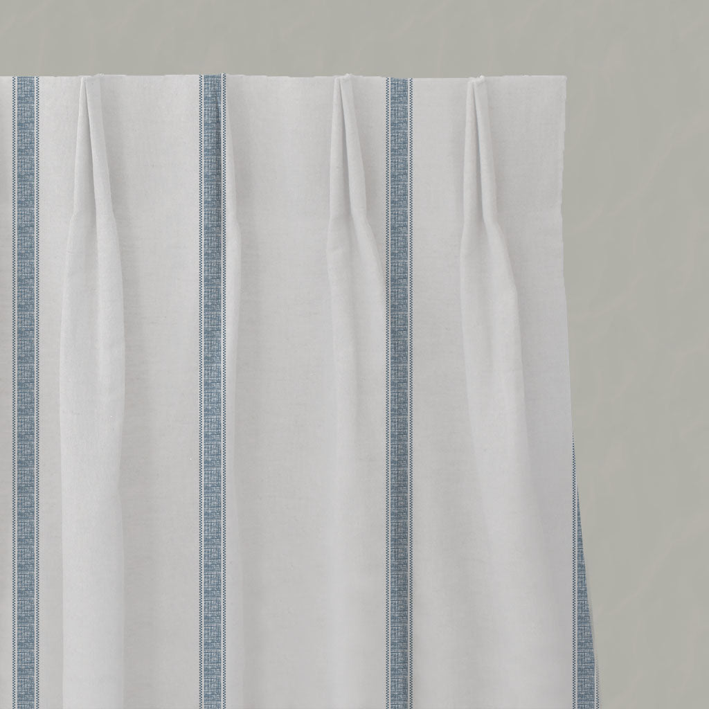Blue Striped Linen Pleated Curtains - Rune Agate Blue - White base fabric.