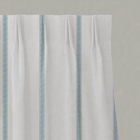Blue Striped Linen Pleated Curtains - Rune Shadow Blue  - White base fabric.