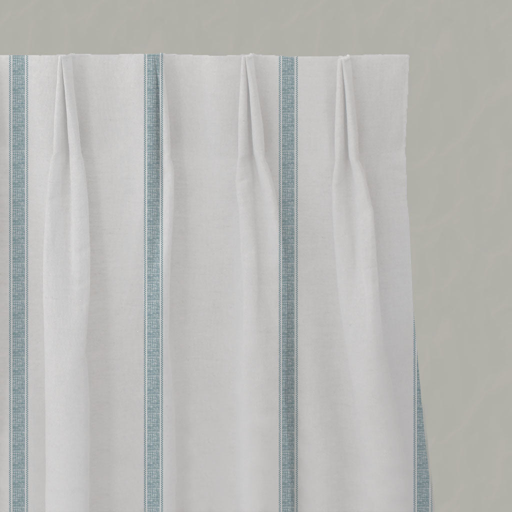 Blue Striped Linen Pleated Curtains - Rune Shadow Blue  - White base fabric.