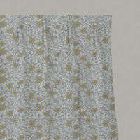 Yellow Floral Linen Pleated Curtains - Ruth Dijon - White base fabric.