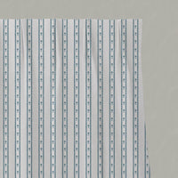 Blue Floral Stripe Linen Pleated Curtain - Silvian Paris Blue-WHT - White base fabric.