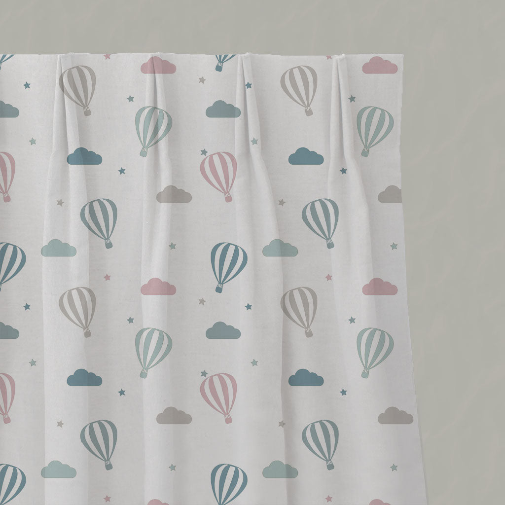 Pink Kids Linen Pleated Curtains - Sky Ride Pink - White base fabric.