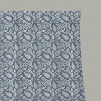Blue Floral Linen Pleated Curtains - Sonja Agate Blue - White base fabric.