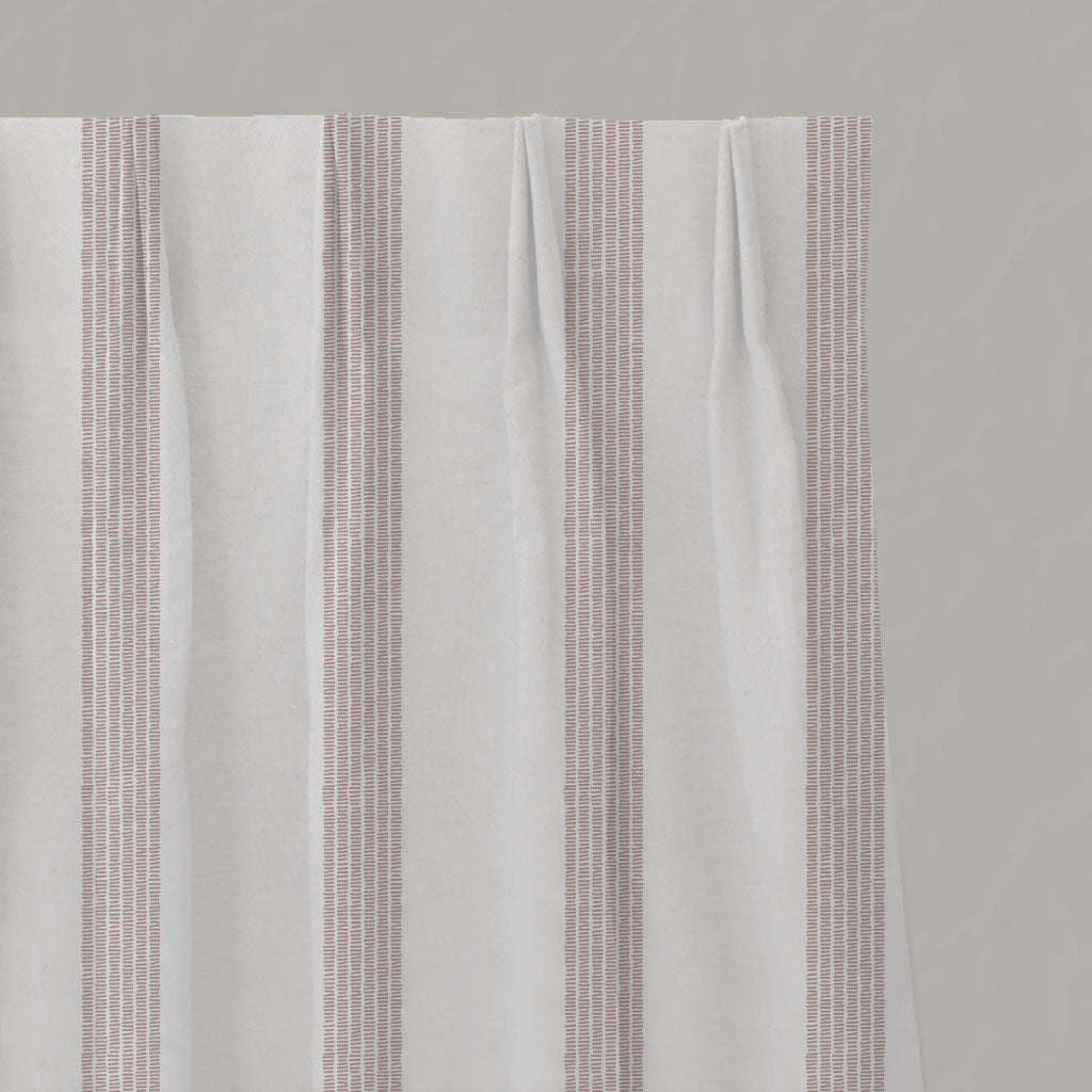 Pink Striped Linen Pleated Curtains - Sumi Peony-WHT - White base fabric.