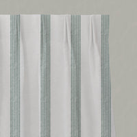 Green Striped Linen Pleated Curtains - Sumi Sage-WHT - White base fabric.