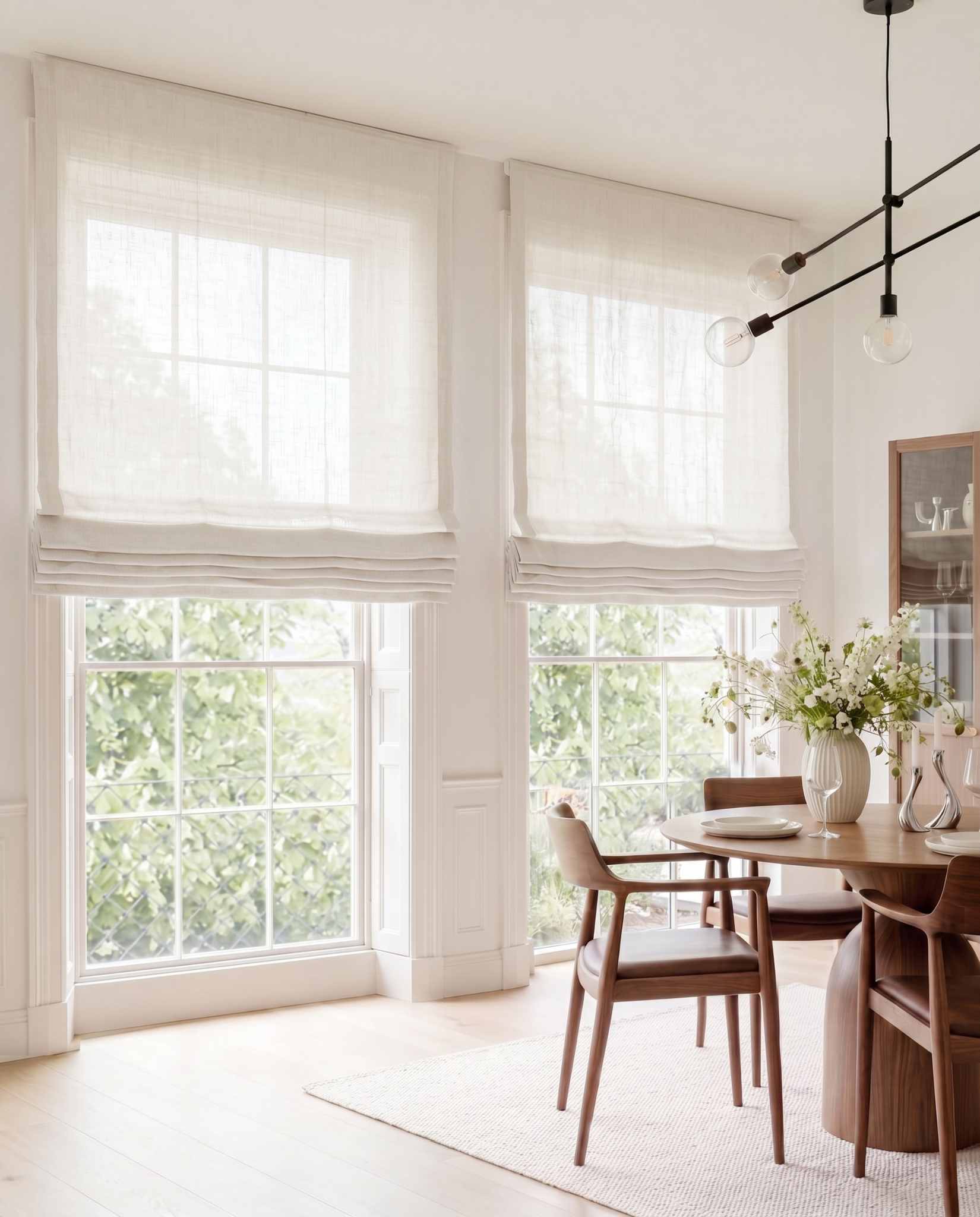 Pure White Linen Roman blinds. Made of 280 cm wide soft 100% Linen fabric Vilgot Pure White by Ada & Ina