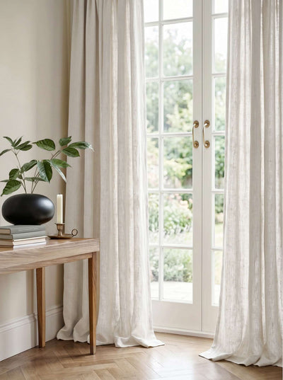 Pure White 100% Linen Curtains with puddling