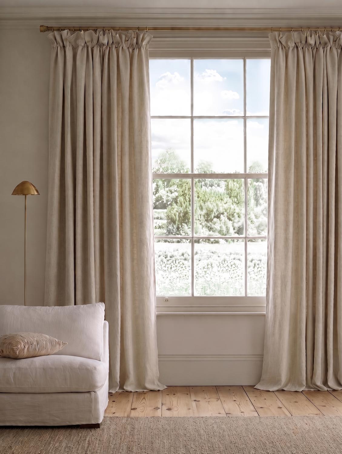 Bea Light Oatmeal Made to Measure Linen Curtains - Natural Oatmeal Colour Cottage Pleat Heading