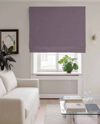 Purple Linen Roman blind blackout lined - pre-washed 100% linen. Bianco Fig by Ada & Ina.