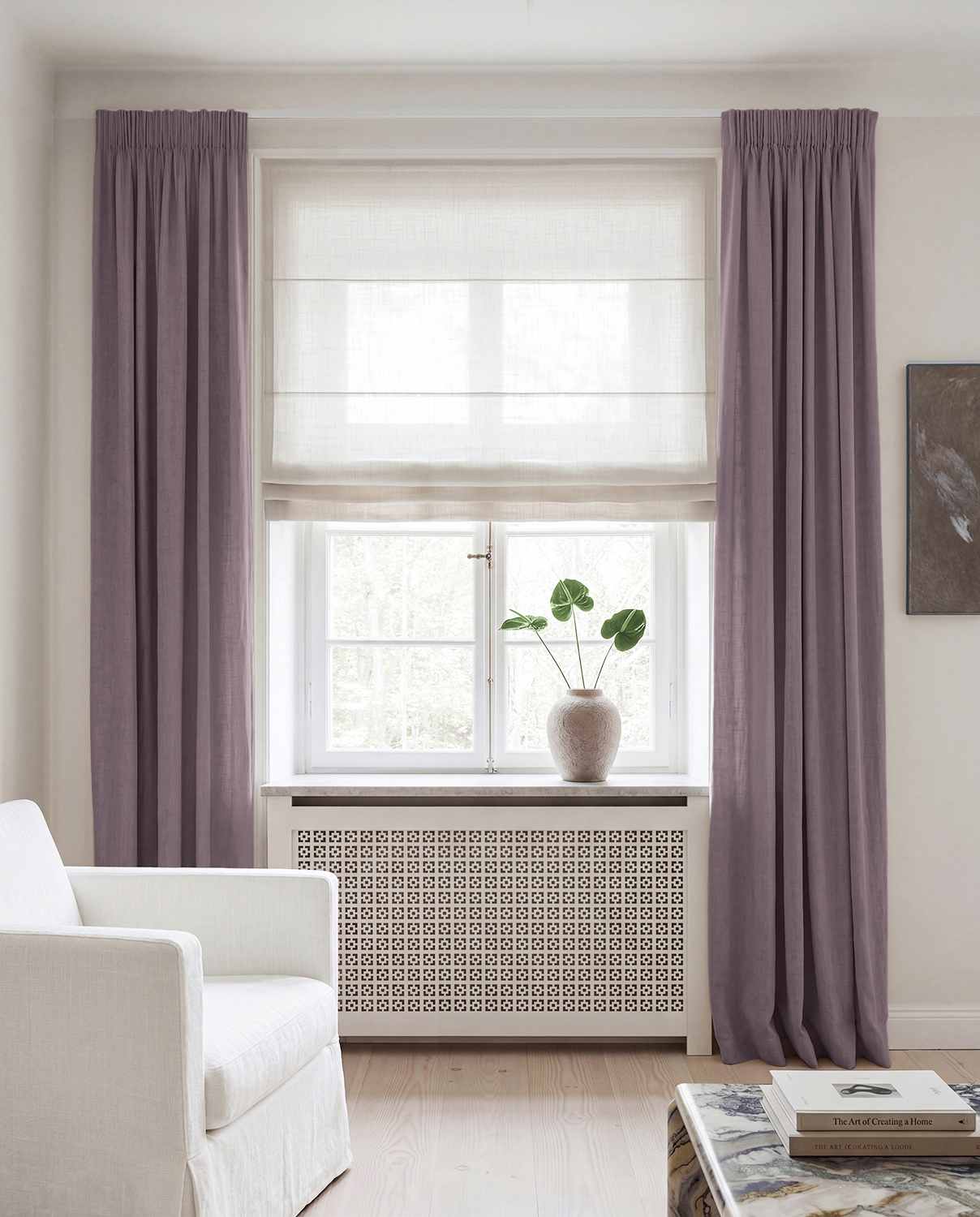 Purple Linen curtains blackout lined - pre-washed linen. Bianco Fig by Ada & Ina.