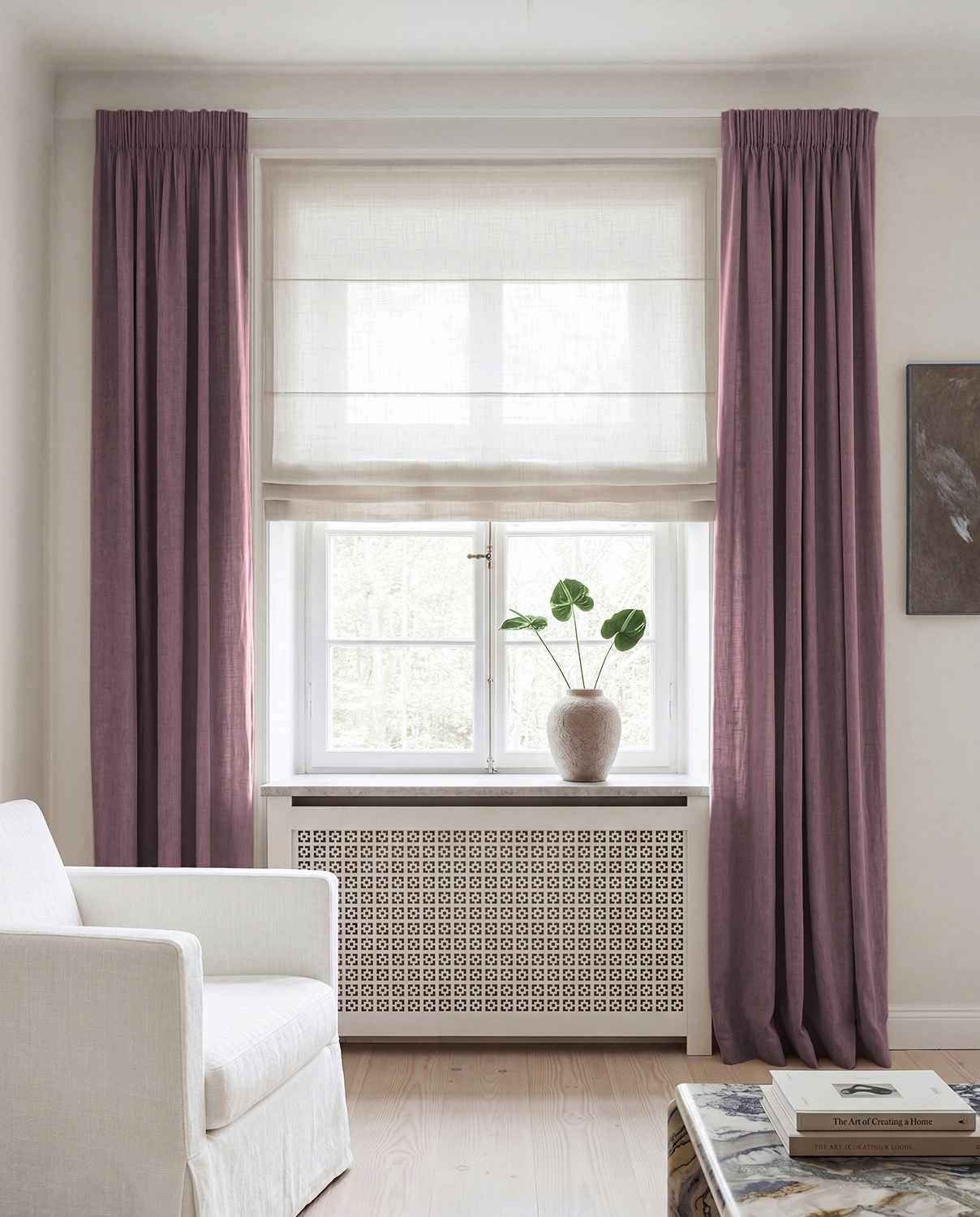 Purple Linen curtains blackout lined - pre-washed linen. Bianco Plum by Ada & Ina.