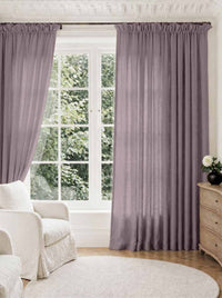 Purple Pleated Linen curtains for Living room. Made of pre-washed linen Bianco Fig by Ada & Ina.