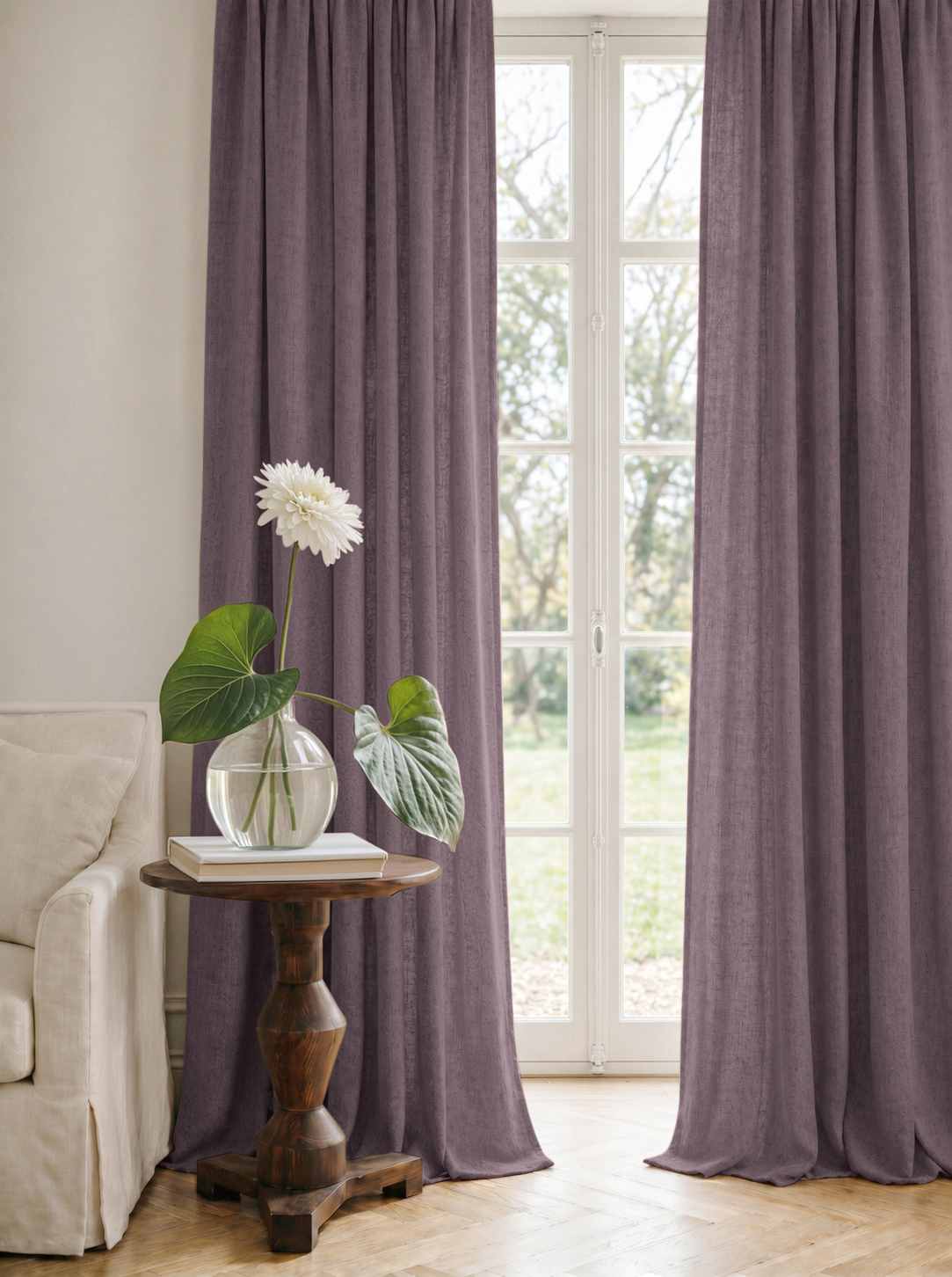 Purple Linen Curtains - Cotton lined. Made of pre-washed 100% linen Bianco Plum by Ada & Ina.