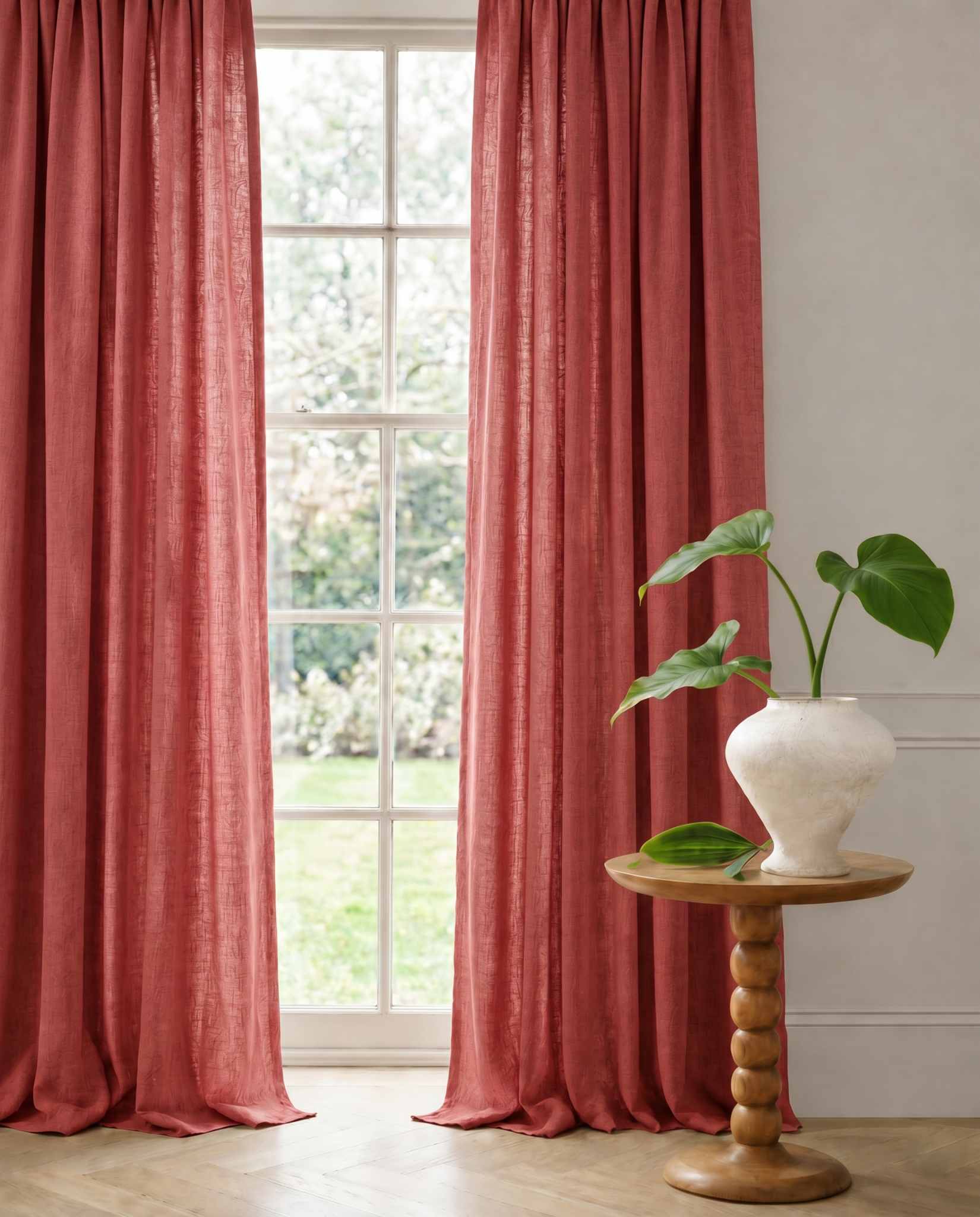 Red Linen Curtains with cotton lining. Made of soft Linen Cotton. Enni Coral by Ada & Ina