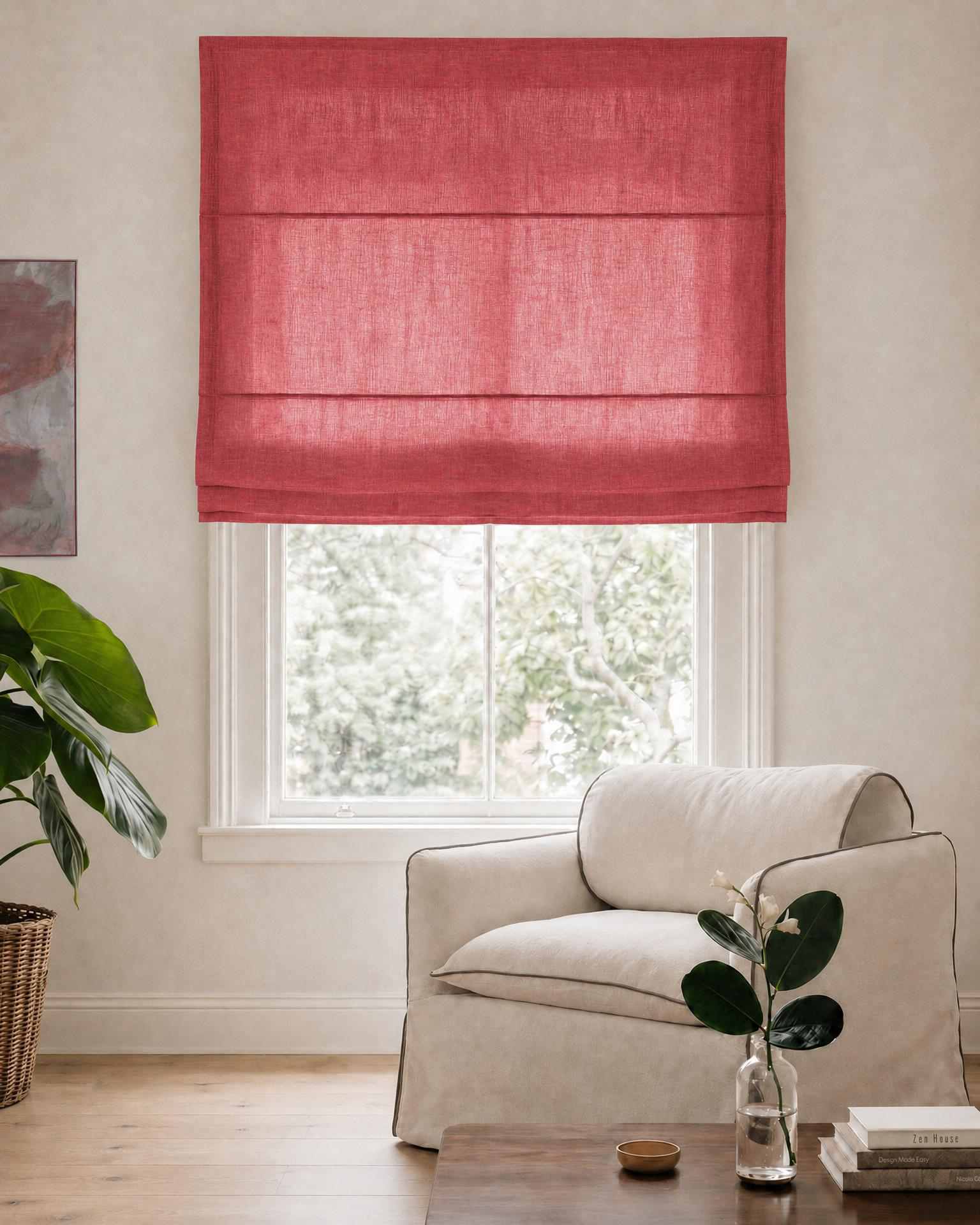 Red Roman blind. Made of soft Linen Cotton fabric Enni Coral by Ada & Ina