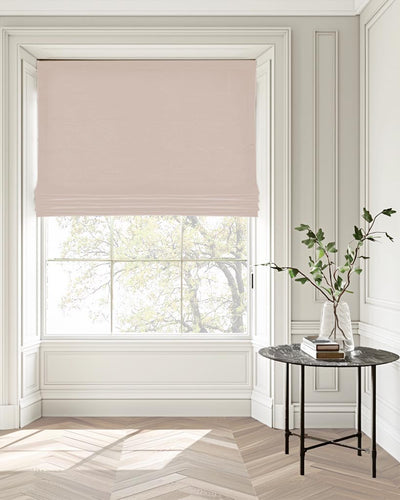 Dinah Rose - Subtle Pink lined Linen Mix Roman blind with Blackout lining