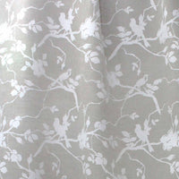 Rosebird White - Curtain fabric with white pattern of birds sitting on a tree