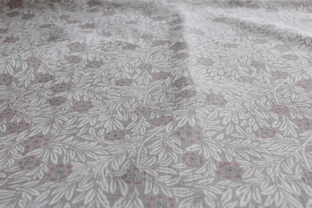 Ruth Peony- Linen Curtain Fabric - Grey & Pale Pink Botanical Pattern