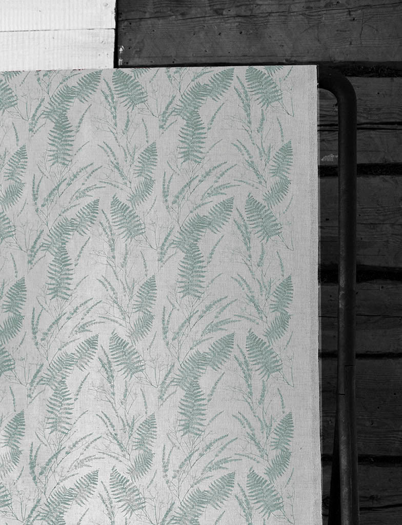 Fernia Sage - Fabric for curtains with Light Green pattern