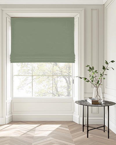 Sage Green Linen Mix Roman blind with blackout lining