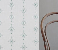 Kaisley Sage-WHT - White curtain fabric with Green Abstract print