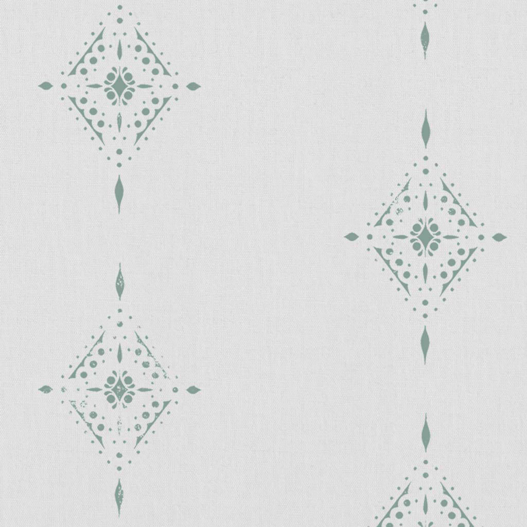Kaisley Sage-WHT - White curtain fabric with Green Abstract print