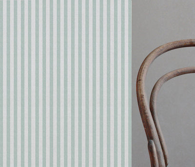 Evianne Sage-WHT - White curtain fabric with Green Striped print