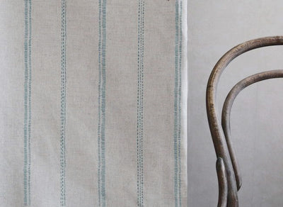 Rae Sage - Curtain fabric with green hand drawn stripes