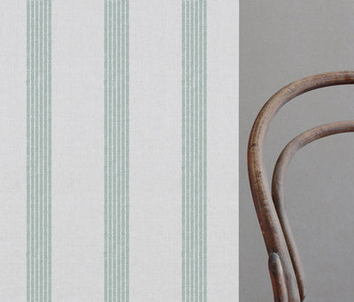 Sumi Sage-WHT - White curtain fabric with Green Striped print