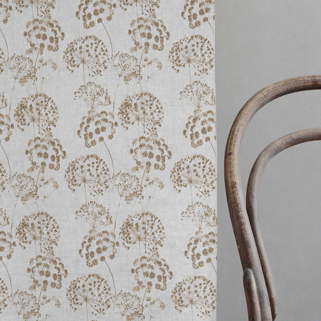 Erleen-Nat Sand - Curtain fabric with Brown botanical print