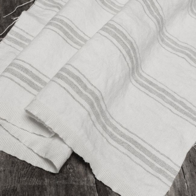 Sari White Dove - Striped Linen fabric, grey stripes