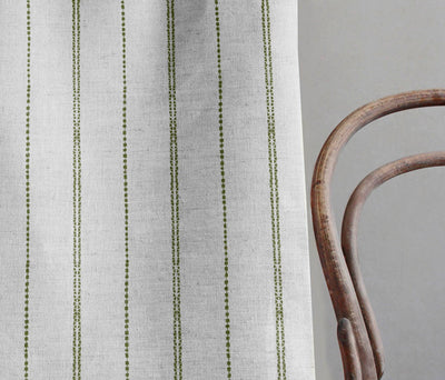 Inga-NAT Sea Weed - Natural fabric with Green decorative stripes, Linen Cotton mix