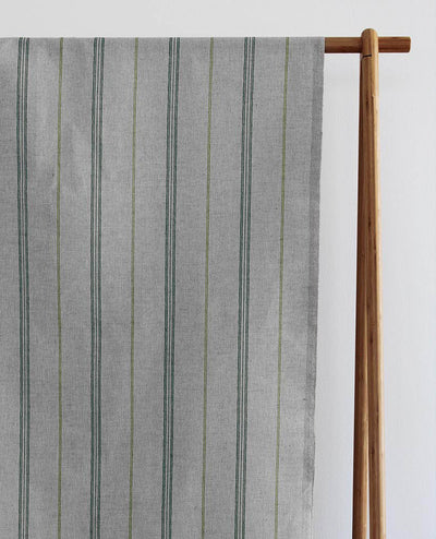 Elise Seaweed - Linen Cotton mix curtain fabric, Light & Dark Green stripes