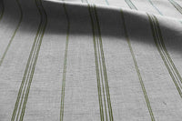 Elise Seaweed - Linen Cotton mix curtain fabric, Light & Dark Green stripes